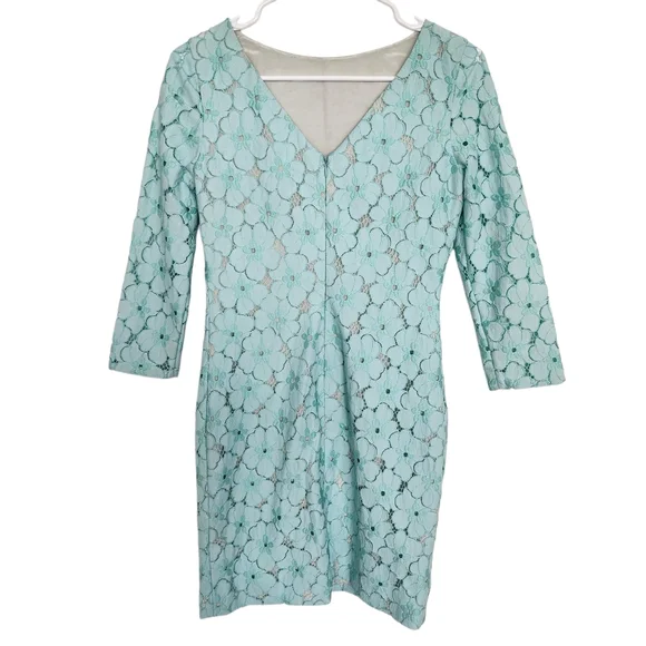 Diane Von Furstenberg Lace Mini Floral Dress 0 Mint Green Wedding Party Cocktail - Picture 3 of 11